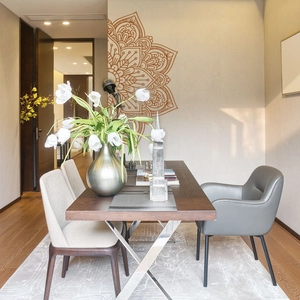 Brown mandala wall decal with geometric floral patterns for home interior decoration
