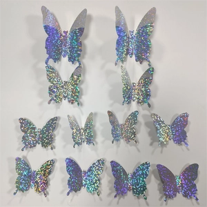 Set of 12 3D holographic butterfly wall stickers with iridescent rainbow effect for home decor