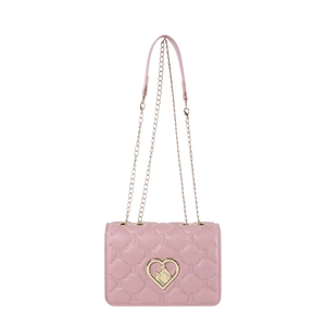 Sac bandoulière rose matelassé avec gaufrage lettre B et boucle dorée en forme de cœur
