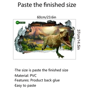 Detail of 3D dinosaur wall sticker size 60x37cm with PVC self-adhesive material spec