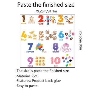 Detail showing adhesive PVC numbers and cartoon icons for educational wall stickers