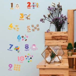 Cartoon educational wall decal with numbers 1 to 10 and colorful animal illustrations