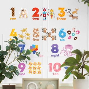 Educational cartoon numbers 1-10 wall stickers for kids bedroom with cute animal illustrations