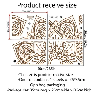 Lotus Mandala PVC wall stickers set of 4 pieces with detailed size specifications