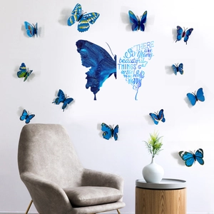 Pegatinas de pared de mariposas 3D azules con frase inspiradora para sala moderna