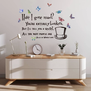 Artistic Alice in Wonderland wall stickers featuring quotes and butterflies in home decor