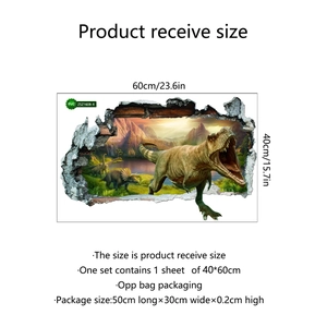 3D realistic dinosaur wall sticker breaking through wall for kids bedroom decoration