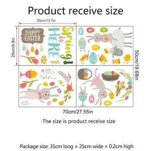 Detailed size guide for Easter rabbit wall stickers showing product dimensions in centimeters