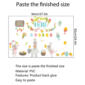 Detail showing Easter wall stickers dimensions 94x62cm with rabbits, sheep and flowers