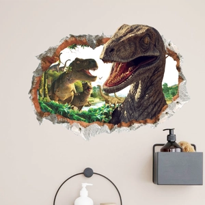 Adesivo murale 3D dinosauro con Velociraptor e T-Rex per decorazione cameretta bimbi