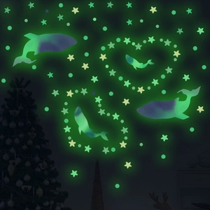 Luminous glow-in-the-dark wall stickers featuring whales stars and dots for home decor