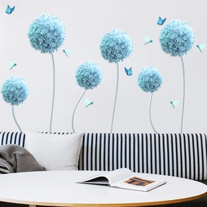 Stickers muraux d'hortensias bleus avec papillons et libellules pour décor de chambre