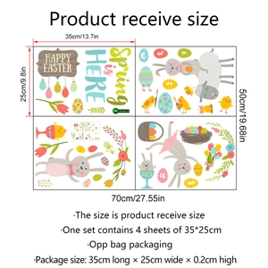 PVC Easter bunny wall sticker set with colorful eggs and flowers for home decoration