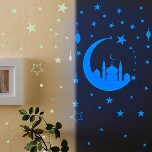 Leuchtende Wandtattoo-Set mit Mond, Sternen und Moschee für das Kinderzimmer