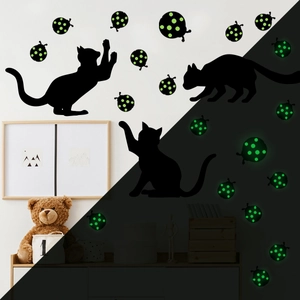 Luminous Wall Stickers Glow In The Dark PVC Cat Silhouette Ladybug Decals For Kids Room Bedroom Home Decor Cartoon