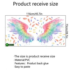 Colorful watercolor feather wings wall stickers made of PVC with self-adhesive backing