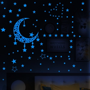 Leuchtende Mond und Sterne Wandtattoo-Set mit blauem Leuchteffekt für Kinderzimmer
