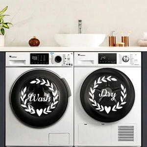Waschküche Deko Wandtattoo PVC Wasserdicht Wash Dry Text Kranz Herz Aufkleber Für Waschmaschine Glas Dekoration