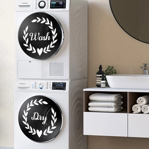 Detailansicht weißer Wash & Dry Aufkleber mit Blattkranz für Waschmaschine und Trockner