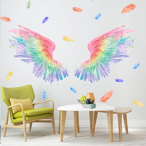 Dreamy watercolor gradient wings wall decals set for living room background decor