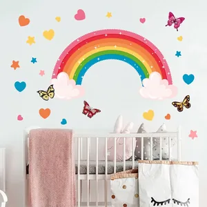 Bunte Regenbogen Herz Stern Wandaufkleber für Kinderzimmer und Schlafzimmer Deko