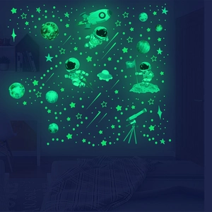 Glow in the dark astronaut and planets wall stickers set for kids bedroom decor