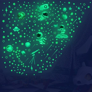 Luminous astronaut and planet wall stickers glowing in dark for kids bedroom decoration