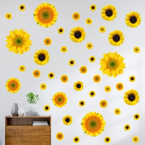 Sunflower and butterfly wall stickers set for home decor on a white wall