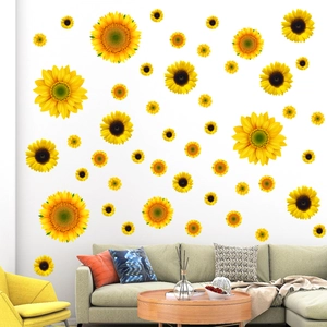 Sunflower wall decals set in bright yellow for living room home interior decoration
