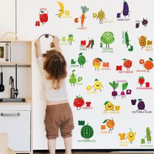 Adesivi Murali Alfabeto Frutta Verdura Cartoni Animati Per Cameretta Bambini ABC Apprendimento Decalcomanie PVC Impermeabile