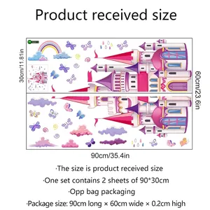 Détails de taille du sticker mural château de conte de fées mesurant 90x60cm au total