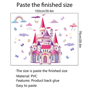 Détails du sticker mural château avec arc-en-ciel et spécifications PVC pour enfants