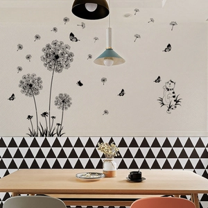 Dandelion butterfly and cat wall decal silhouette for modern living room decor
