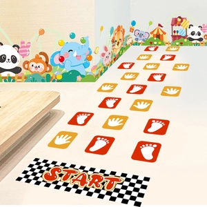 PVC cartoon hand and footprint floor stickers for kids room sensory game with START line