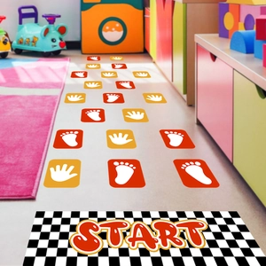 Kids sensory path decals with hand prints, footprints and racing start line floor stickers