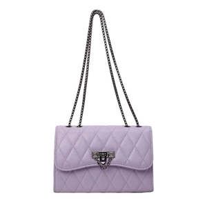 Chic light purple quilted chain shoulder bag with stylish metal lock for women