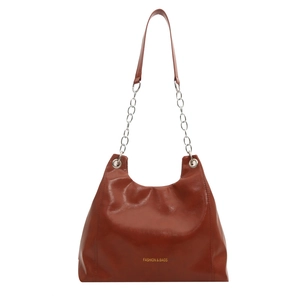 Borsa tote vintage in pelle cerata marrone con tracolla a catena per donna