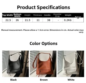 Size chart and dimensions for large capacity soft PU leather tote shoulder bag
