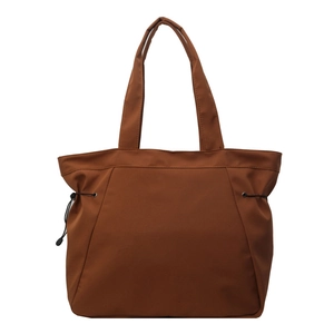 Brown large capacity oxford cloth tote bag with shoulder straps and drawstring details