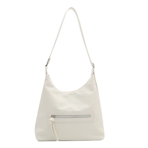 White soft leather hobo shoulder bag with large capacity and decorative zipper detail