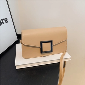 Minimalist Solid Color PU Leather Small Square Bag For Women Stylish Square Buckle Magnetic Closure Crossbody Shoulder Bag