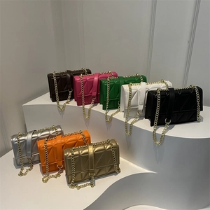 Chic quilted crossbody bags with chain straps in eight vibrant colors for women
