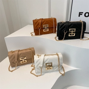 Chic quilted V-pattern flap crossbody bag with gold chain strap in four colors