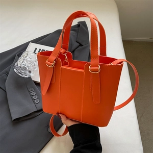 Women Casual PU Leather Shoulder Tote Bag Minimalist Bucket Handbag With Adjustable Strap For Daily Office Commuter Fashion