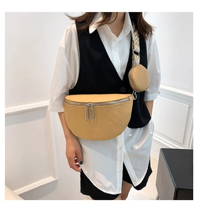 Fashionable ginger yellow saddle crossbody bag with wide jacquard strap and coin purse