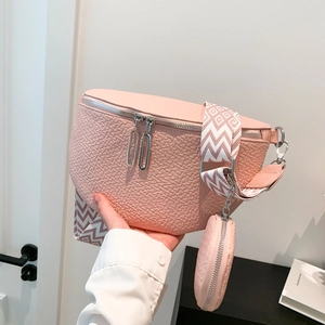 Women Crescent Crossbody Bag Lychee Texture PU Leather Wide Strap Detachable Round Coin Purse Casual Streetwear Chest Pack