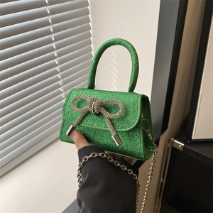 Mini Handbag Glitter Sequin Crossbody Bag With Rhinestone Bowknot Metal Chain Handle Elegant Party Purse For Women