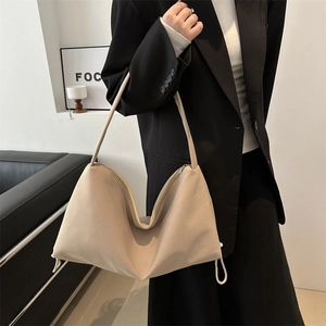 Minimalist Large Hobo Shoulder Bag Women Soft Fabric Drawstring Underarm Tote Korean Style Travel Daily Casual