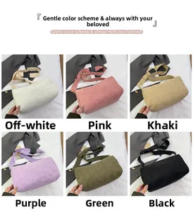 Detailed grid showing corduroy crossbody bags in six colors with adjustable wide straps