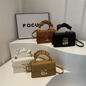 Chic croc-embossed square handbags with cloud handles and gold buckles in four colors